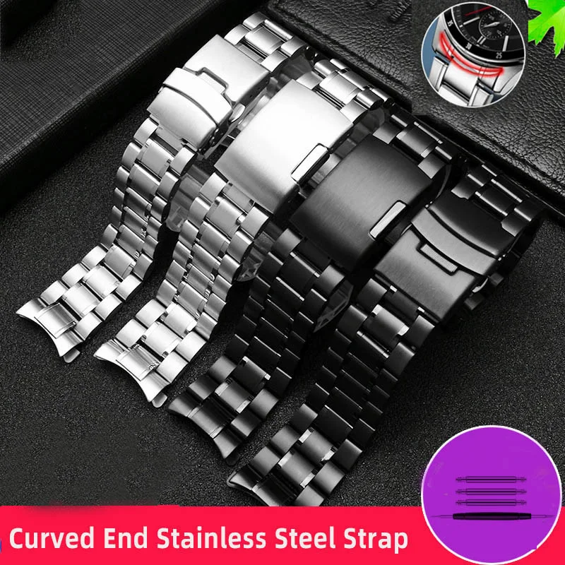 For Seiko Timex Citizen Casio Curved End Stainless Steel Strap Men 20mm 22mm High Quality Metal Watchband Watch Chain Bracelet