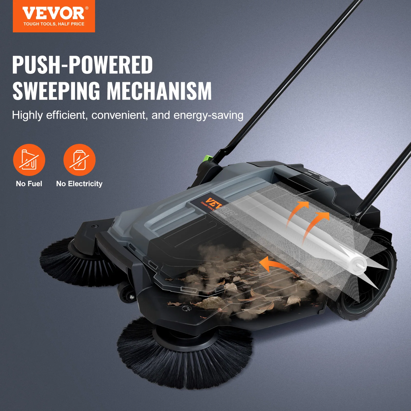 VEVOR Walk-behind Hand Push Floor Sweeper, 25.6