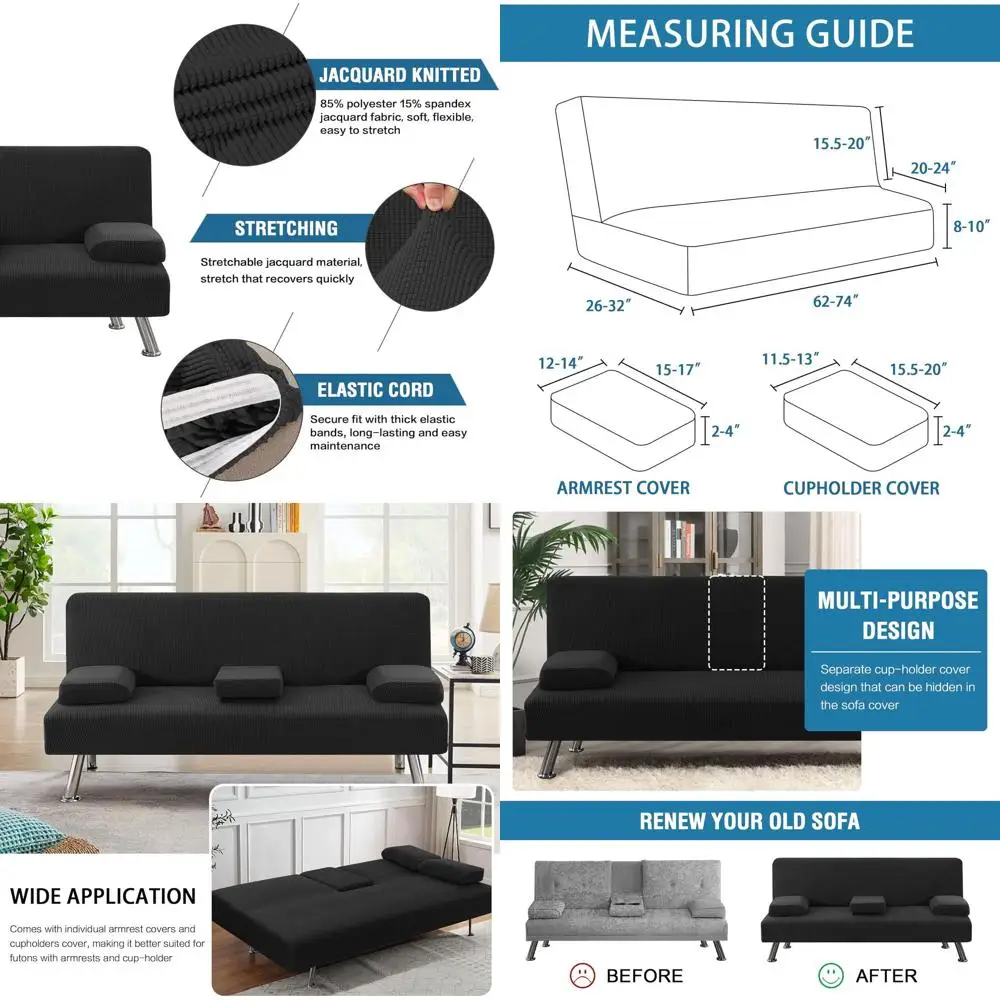 

Чехол для дивана из 4 частей, эластичный, со съемными подлокотниками, подстаканниками и клетчатым узором, черный