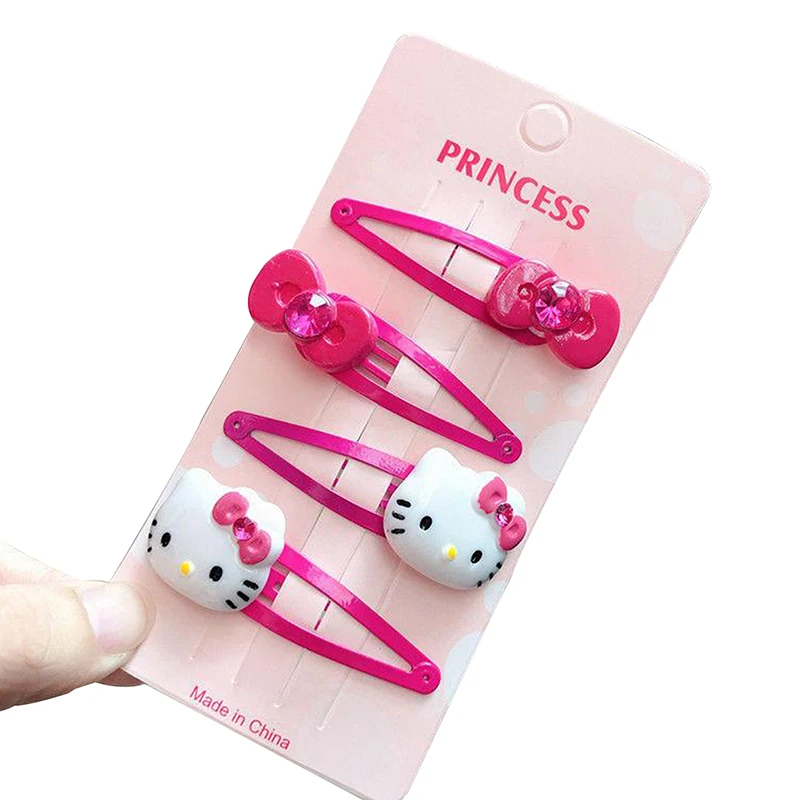 Sanrio Kawaii Hairpin Pink Hello Kitty BB Clips Sweet Cute Cat Hair Clip Zircon Bow Bangs Clip Girl For Girls Hair Accessories