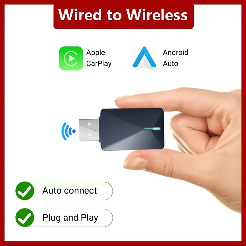 

2 in 1 Mini Wired to Wireless CarPlay and Android Auto Adapter 5GHz WiFi5 for Original Cars with Wired CarPlay/Auto Car AI Box