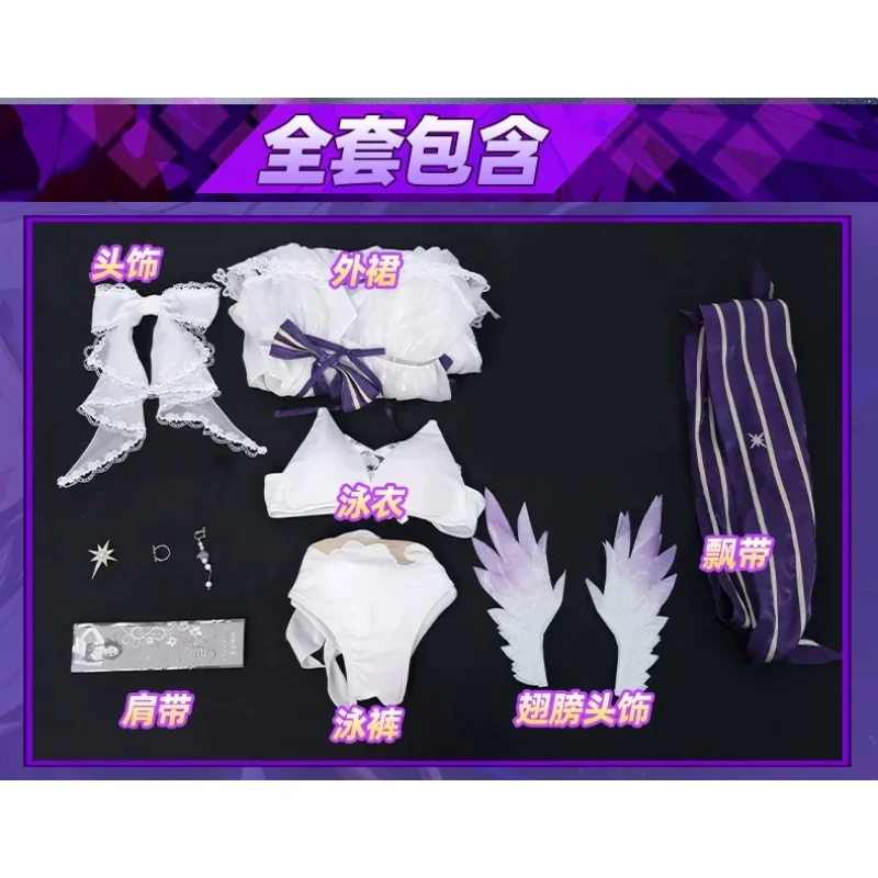 A;3\v,7'd/Game Honkai Star Rail Fanart Cosplay Costume Wig Headwear Robin Summer Swimsuit Halloween Party White 6'b\7.n;8/ view 6