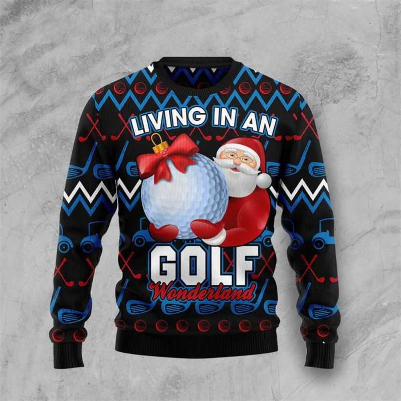 Nuevo en Golf Santa feo suéter de Navidad moda divertida vacaciones Navidad 3D impreso hombres sudadera Casual chándal suelto jerseys