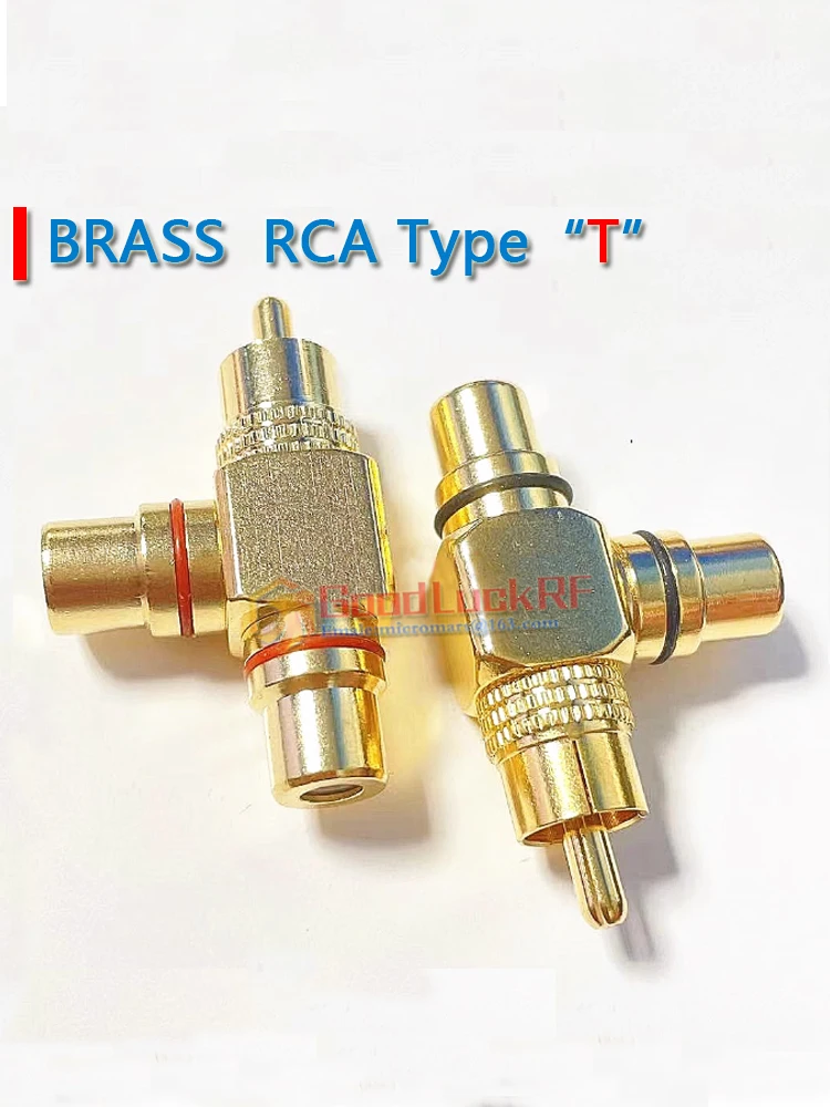 RCA Male to Dual RCA Female Right Angle 90 Degree Type F T Brass lotus three split one-in-two extension conversion RF connector