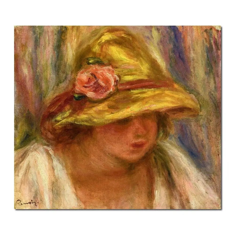 

oil painting art gallery Study of a Woman in a Yellow Hat by Pierre Auguste Renoir reproduction Canvas Handmade High quality