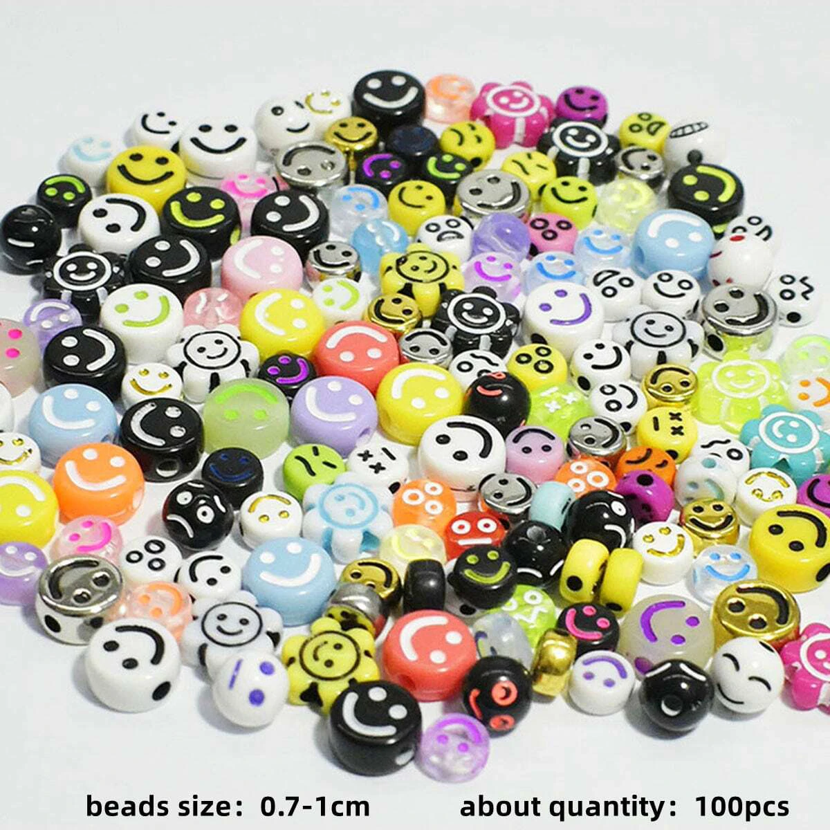 20g/100 Stück DIY Smiley-Gesichtsperlen, Lose Acrylperlen, Zufälliger Stil, Zufällige Farben, Zubehör für die Herstellung von Armbändern, Halsketten – Detail 3