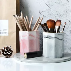 Marble Ceramic Cosmetic Makeup Brush Storage Box Pen Holder Desktop Organizer Manicure Tool