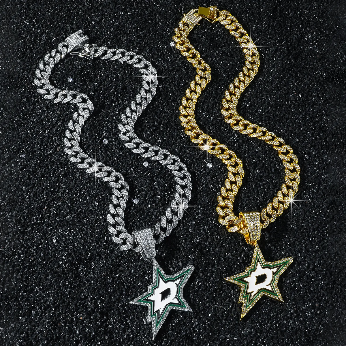 

New Men's Full Diamond Chain Hip-Hop Personalized Five-Pointed Star Logo Pendant Necklace