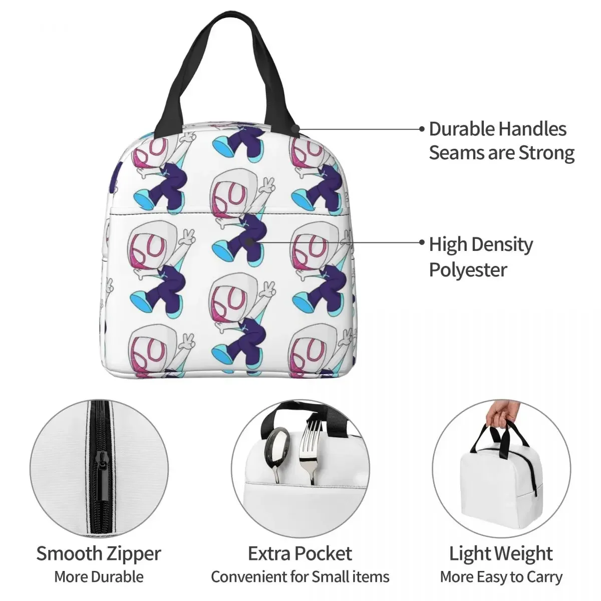 Ghost Spider Girl Insulated Lunch Bags Portable Picnic Bags Thermal Cooler Lunch Box Lunch Tote for Woman Work Children School