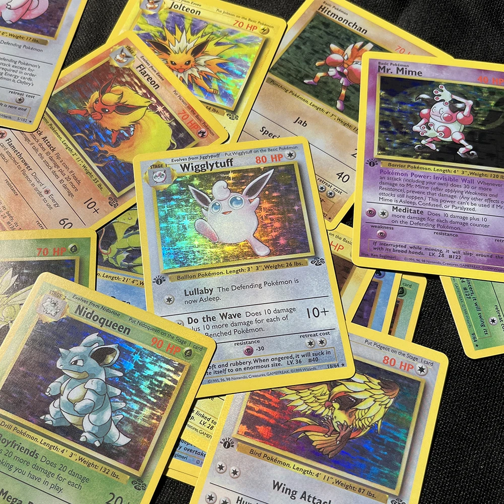 

55PCS Pokémon Trading Cards First Edition Holographic Collection Rare Pokémon Proxy Cards Pack Blue Core Paper Cards Kids Toys