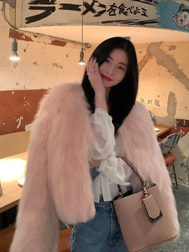 2024 Autumn and Winter New Imitation Fox Fur Grass Women\'s Winter Short Style Temperament Coat Thick Open Collar Plush Jacket