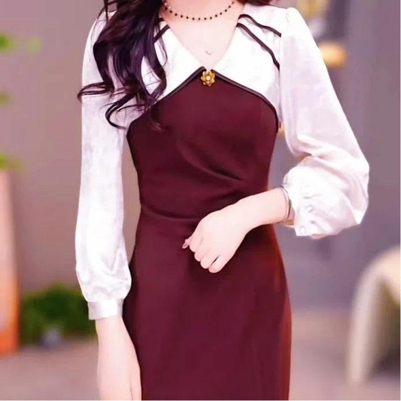 Advanced Stretch Spun Luxurious Temperament Autumn New Style Youthful and Stylish Dress That Covers the Flesh and Appears Slim