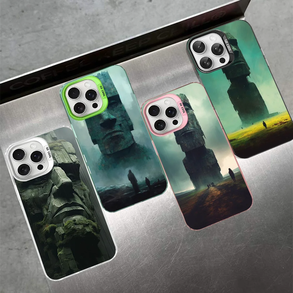 Creative Easter Island Stone Moai Phone Case For IPhone 16 15 14 13 12 11 Pro Max X XR XSMAX 8 Plus Matte Shockproof Back Cover