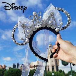 Genuine Disney Mickey Minnie Mouse Ear Headband Wedding Veil Girl Kawaii Hair Hoop Cosplay Collection Figure Model Birthday Gift