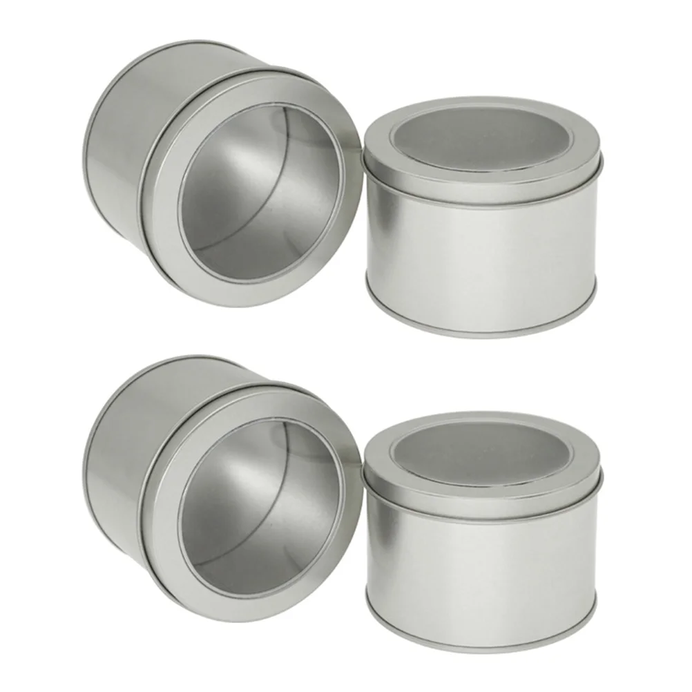 

4pcs Windowed Tea Canister Food Storage Jar Sealed Cereal Can Kitchen Tool Transparent Lid Moisture Resistant Beans Candy Sugar