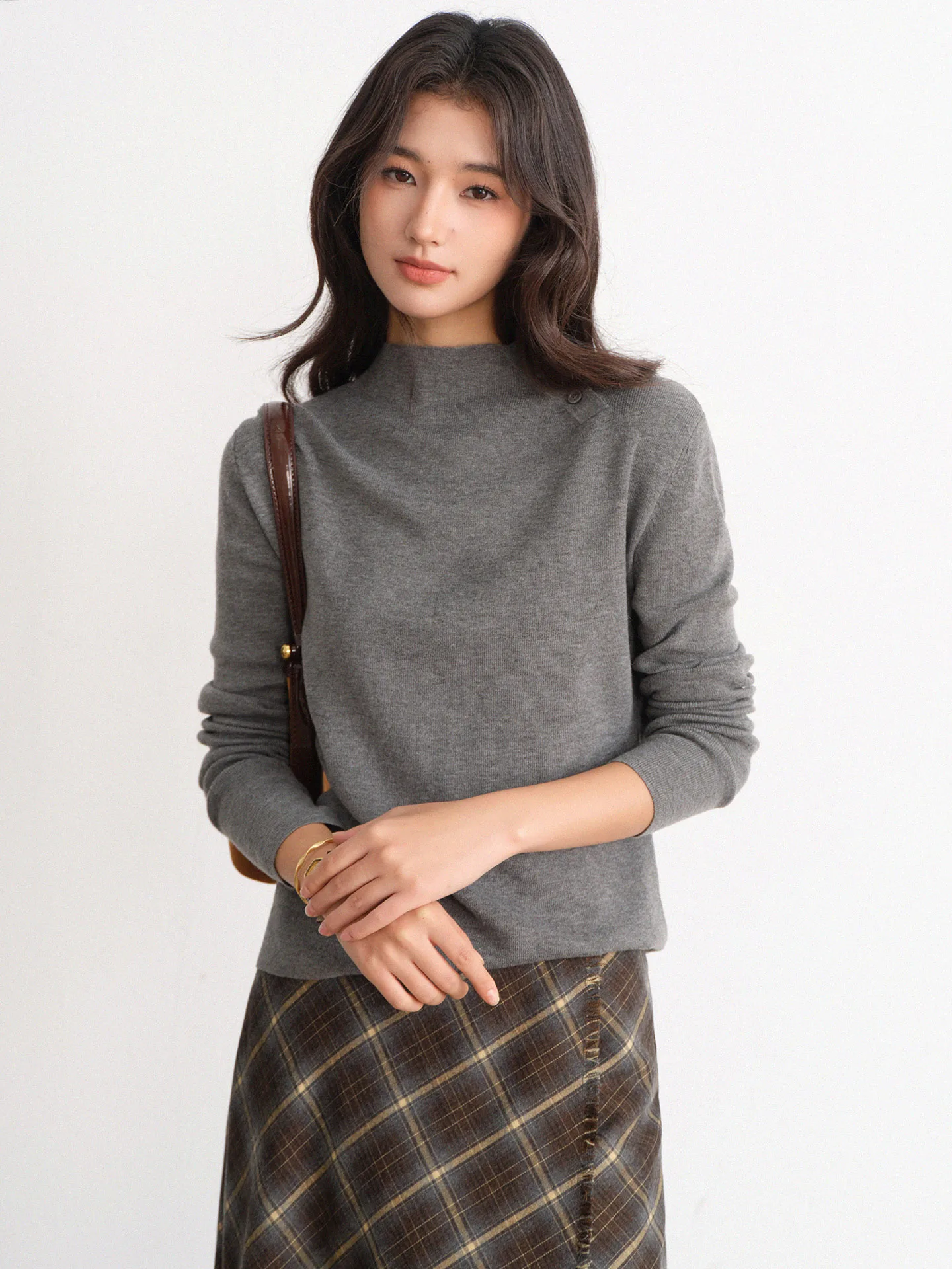 سترة متماسكة أنيقة بقصة ضيقة للشتاء الدافئ بنصف الياقة المدورة بلوفر كاجوال ناعم يشبه الصوف بطبقة أساسية للمكتب أو الارتداء اليومي #3