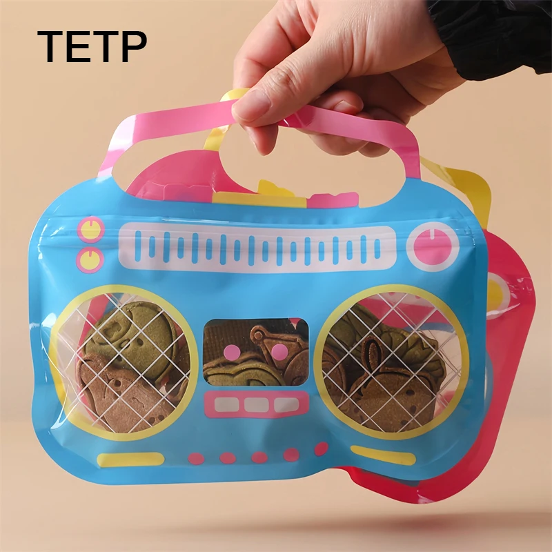 TETP 50Pcs Radio Shape Cartoon Self Sealing Bags With Clear Window Pink/Blue Home Party Baking Cookies Snack Packaging Storage