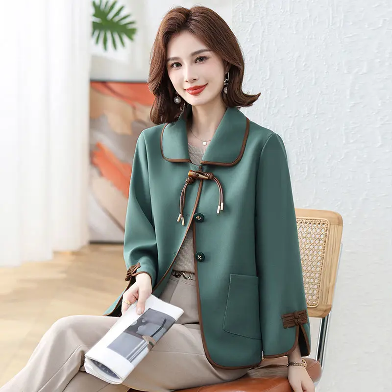 Elegant Lace Up Button Pockets Solid Color Jackets Women Clothing 2024 Autumn Winter New Loose All-match Tops Office Lady Coats