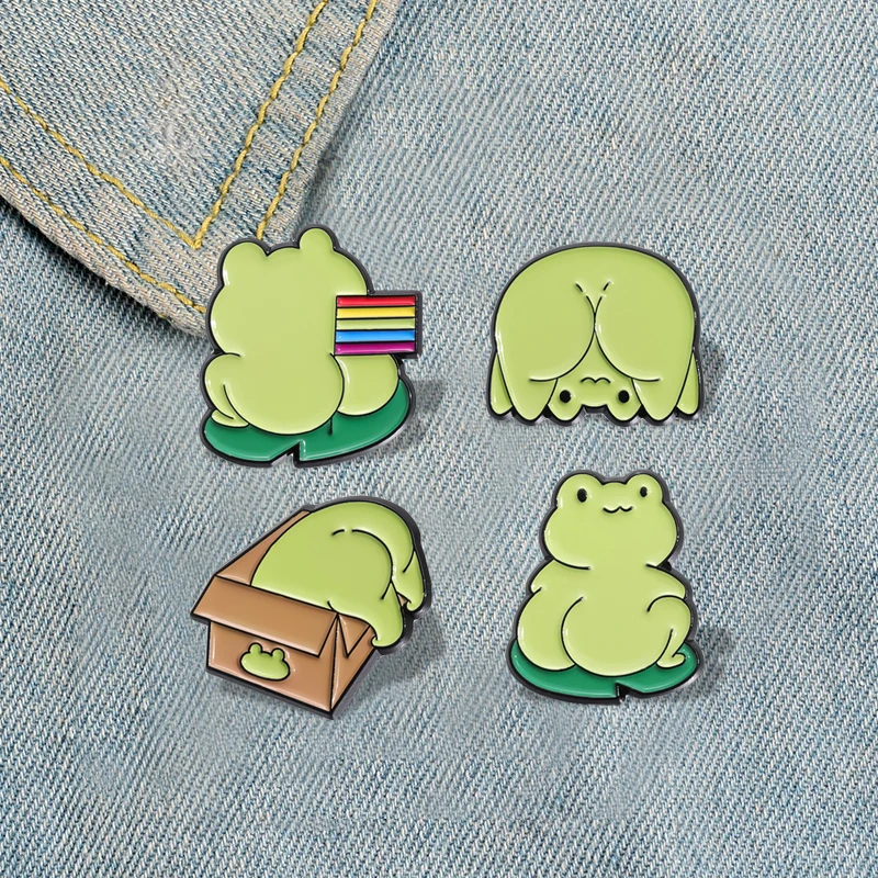 Cute Green Frog Enamel Pins Custom LGBT Rainbow Flag Brooches Lapel Badges Animal Jewelry Gift for Friends