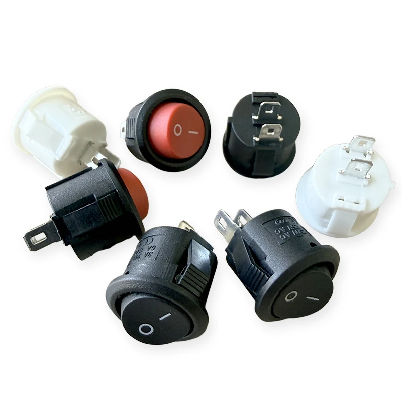 15PCS KCD11 Small Circular Rocker Switch 15mm Hole Opening Black/White/Red 2-Pin 3A 250V AC/6A 125V AC Snap-in Power Switch