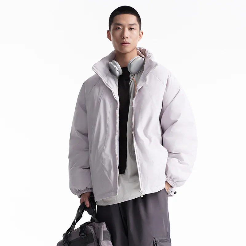 เสื้อแจ็คเก็ตพัฟเฟอร์ผู้ชายแบบคอตั้งสไตล์ญี่ปุ่น, เสื้อโค้ทผู้ชายแบบมินิมอล, เสื้อแจ็คเก็ตฤดูหนาวผู้ชายสีพื้นขนาดใหญ่