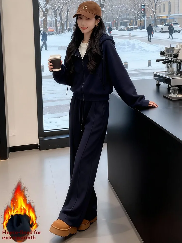 

Casual Open Cardigan Sweater Wide Leg Pants Two Piece Set Women's Lazy Simple Sle Spor Autumn Winter New Arrival Faion Set