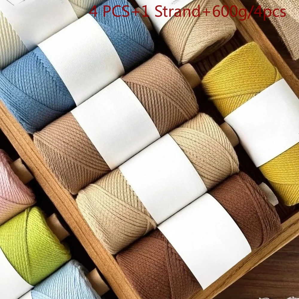 4 PCS 2mm Soft Yarn Hand-Knitting Thread Summer New 600g DIY Cotton Yarn For Handmade Craft Slipper Bag Hat Carpet Crochet Yarn view 6