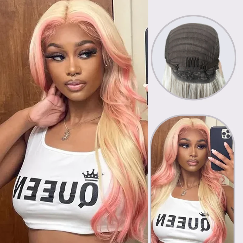 Synthetic Hair Wig Ash Blonde Ombre 180 Density Body Wave Brazilian Remy Hair Lace Front Wigs Preplucked Transparent Lace Wigs