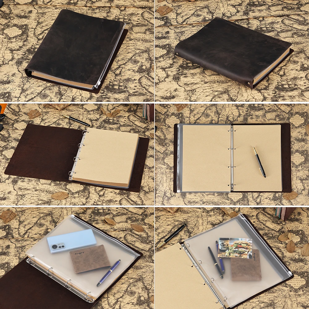 JOYIR A4 Genuine Leather Notebook Binder Refillable 4 Ring Binder Loose Leaf Personal Planner Binder Office Notepad New