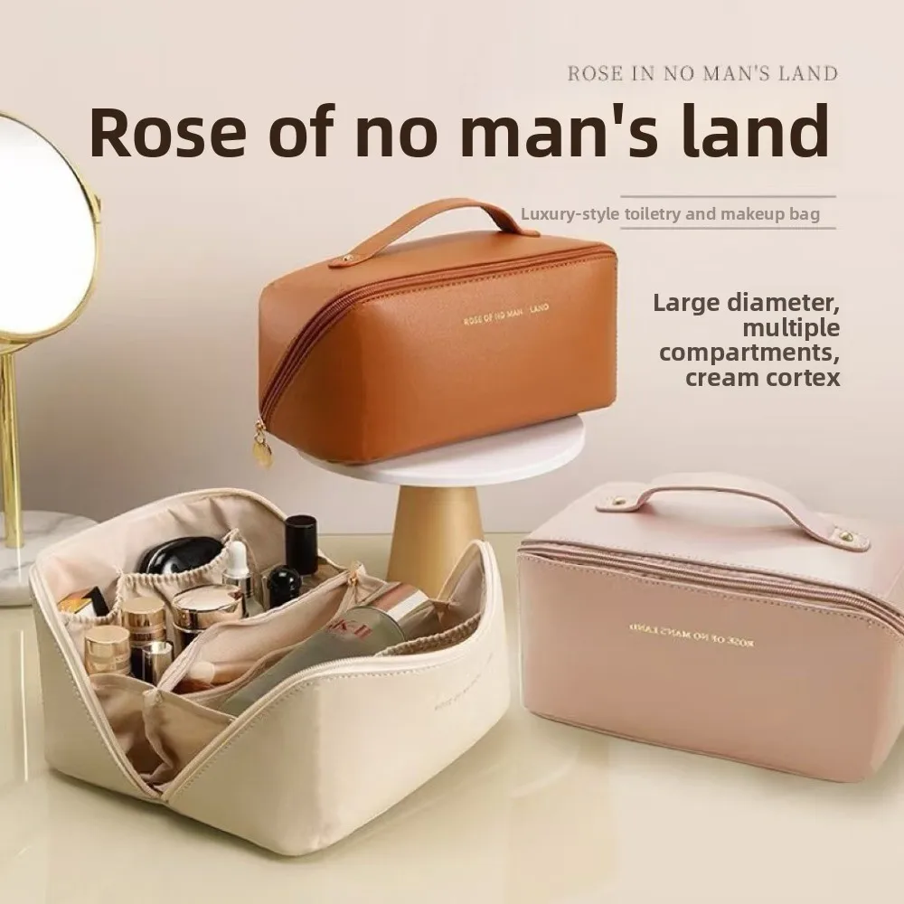 حقيبة تخزين مكياج بسيطة وواسعة محمولة باليد، حقيبة وسادة سفر محمولة مع فتحة كبيرة متعددة الوظائف