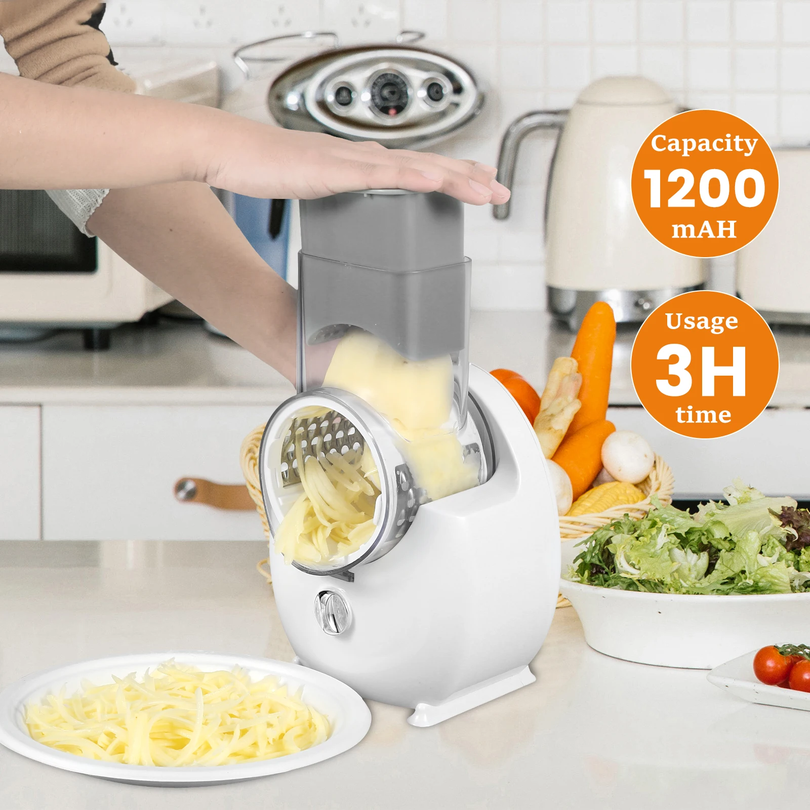 Electric Cheese Grater Detachable Cheese Shredder with 3Blades USB Rechargeable Vegetable Chopper Kitchen Electric Cheese Cutter