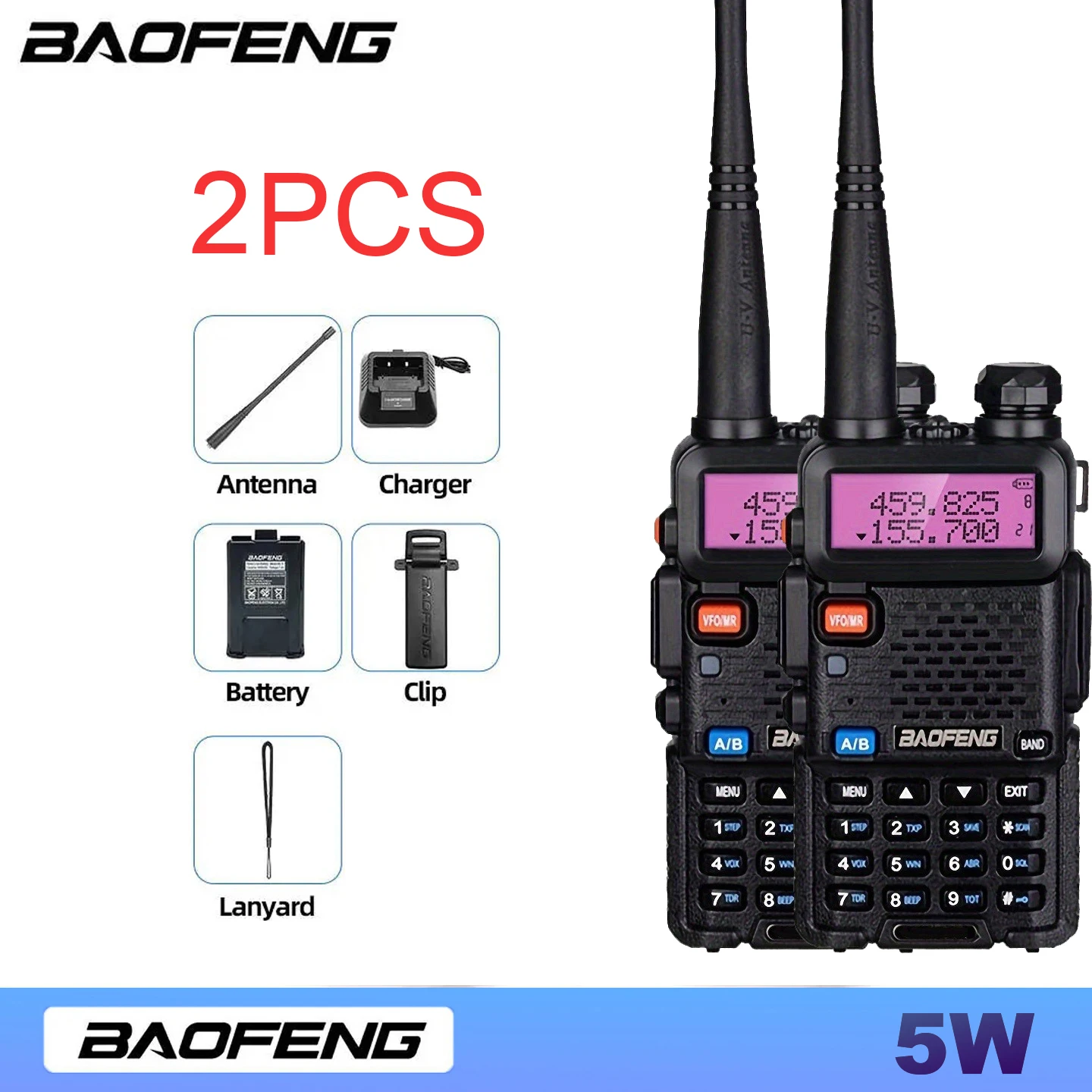 2pcs BAOFENG  5W 8W High Power Dual Band Two Way Radio Long Range Handheld Portable Walkies Talkies For Hunting