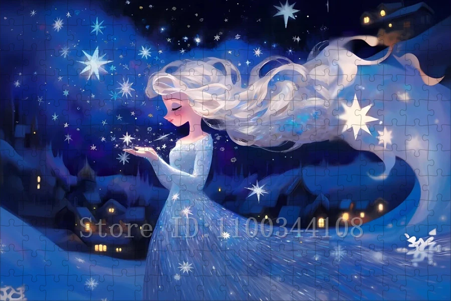 Disney Princess Elsa Puzzles for Adults Decompressing Toys 35/300/500/1000 Pcs Cartoon Jigsaw Puzzles Children Intelligence Toys