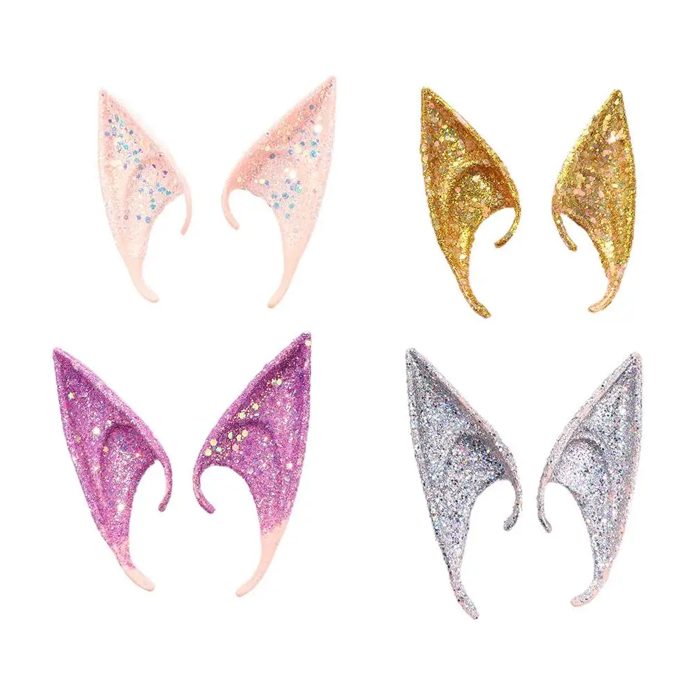 Accesorios de Disfraces de Navidad y Halloween para Mujer, Accesorios de Cosplay, Orejas de Ángel y Elfo, Imitación de Maquillaje, Orejas de Látex con Brillo