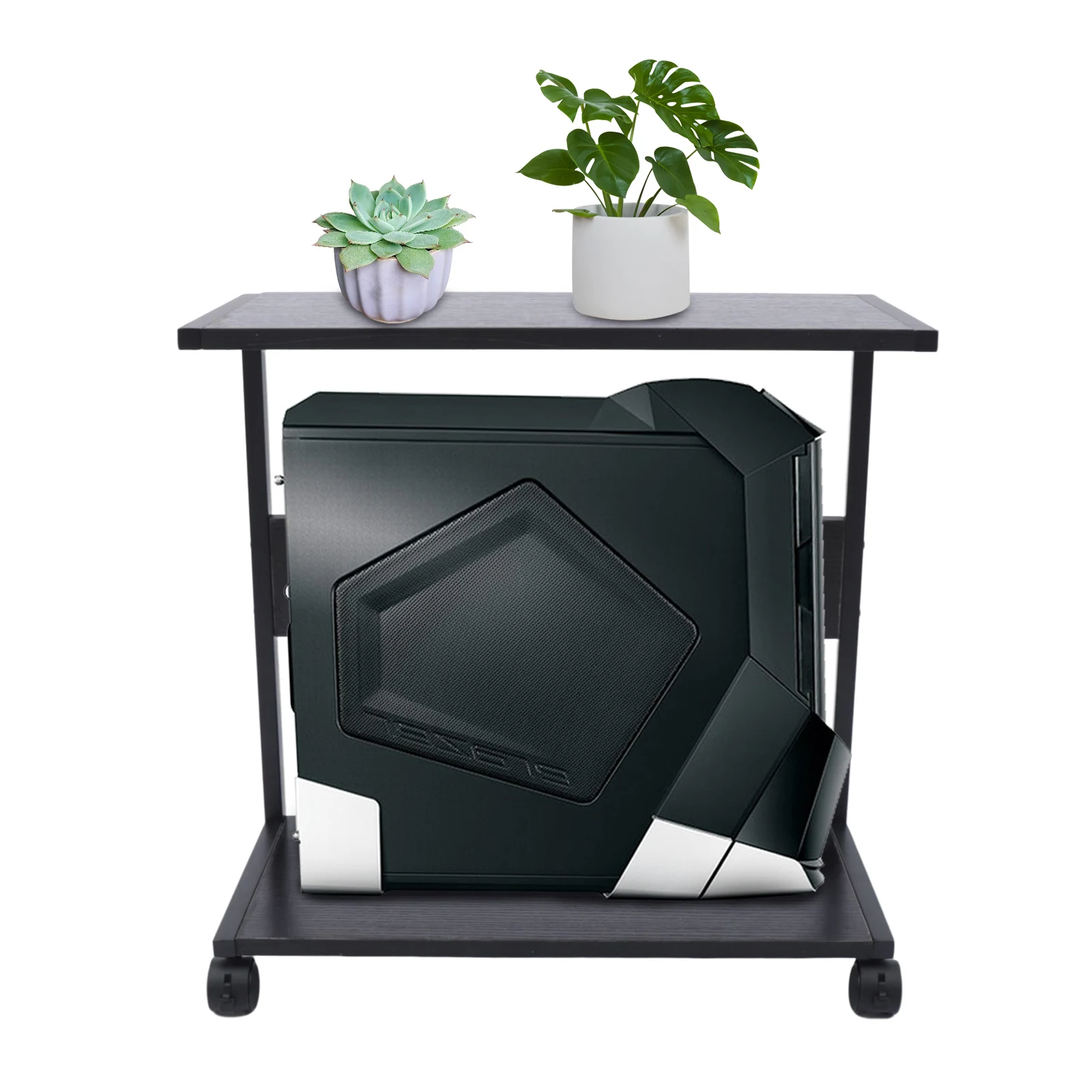 LOYALHEARTDY 2-Layer Mobile Computer Tower Shelf Under Desk Stand Rolling Printer Holder Organizer with Lockable Caster Wheel