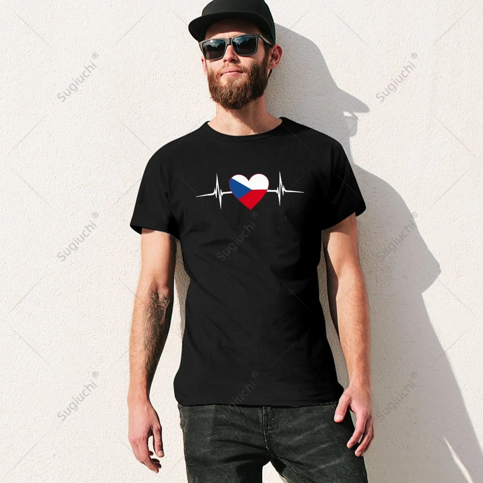 Unisex Men Heartbeat Design Czech Flag Czech Republic Tshirt Tees T Shirts Women Boys 100% Cotton T-Shirt view 2