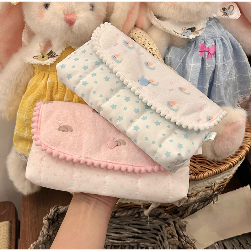 Cute Sweet Girls Pencil Pouch Ruffle Lace Bow Design Flap Small Exquisite Travel Makeup Purse Student School Daily Storage Bag