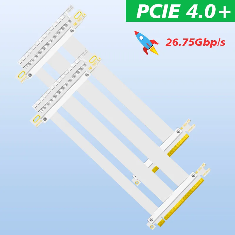 

Extreme4+ PCIe 4.0 X16 Riser Cable White Twinax Shielded PCI Express Gen4+ Flexible Shielded Riser Extender Gaming 180° GPU