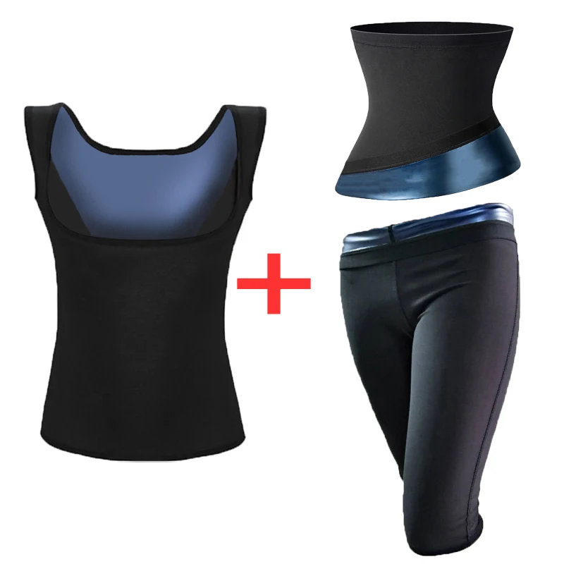 Sweat Sauna Suits for Women Vest Pants Slimming Belt Body Shaper Waist Trainer Shapewear Workout Fitness Corset Fat Burning