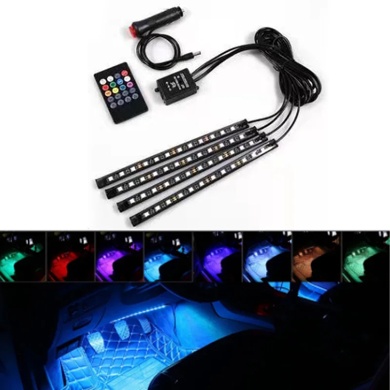 72/48/36 LED RGB Car Foot Ambient Light with USB Cigarette Automotive Interior Lights Strip Decoration Bar Remote/Voice Control