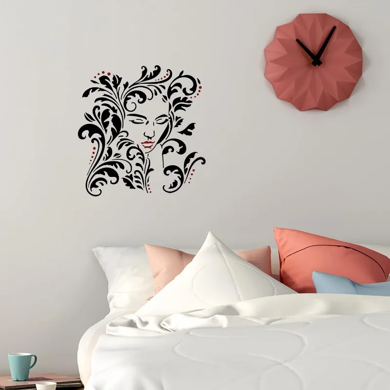 Seaweed Girl Stencil 11.8x11.8 inch Large Beauty Girl Acanthus Craft Stencils Reusable Plastic Leaves Female Face Drawing