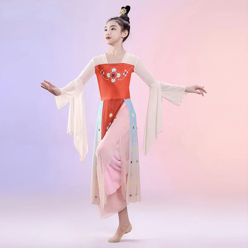 

Girls Hanfu Classical Dance Yangko Costume Fan Dance Clothing Kids Traditional Umbrella National Oriental Performance Show Wear