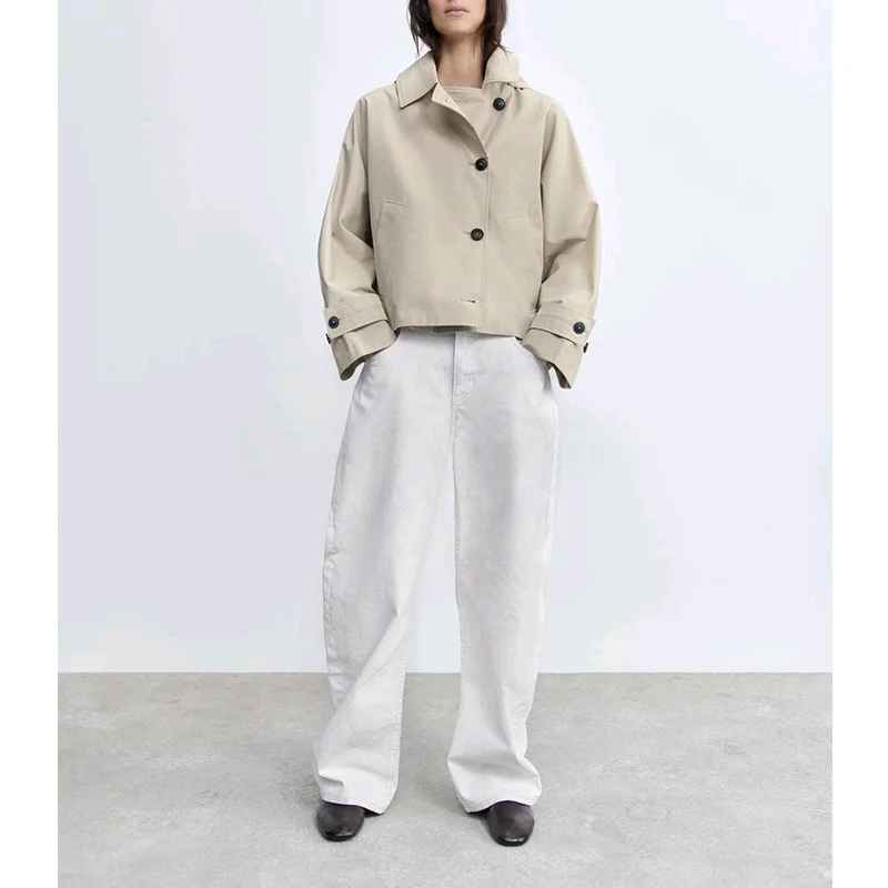 Chaqueta Corta de Manga Larga Estilo Murciélago con Cuello Deco con Botones, Versátil e Informal para Mujer, Primavera Ve...