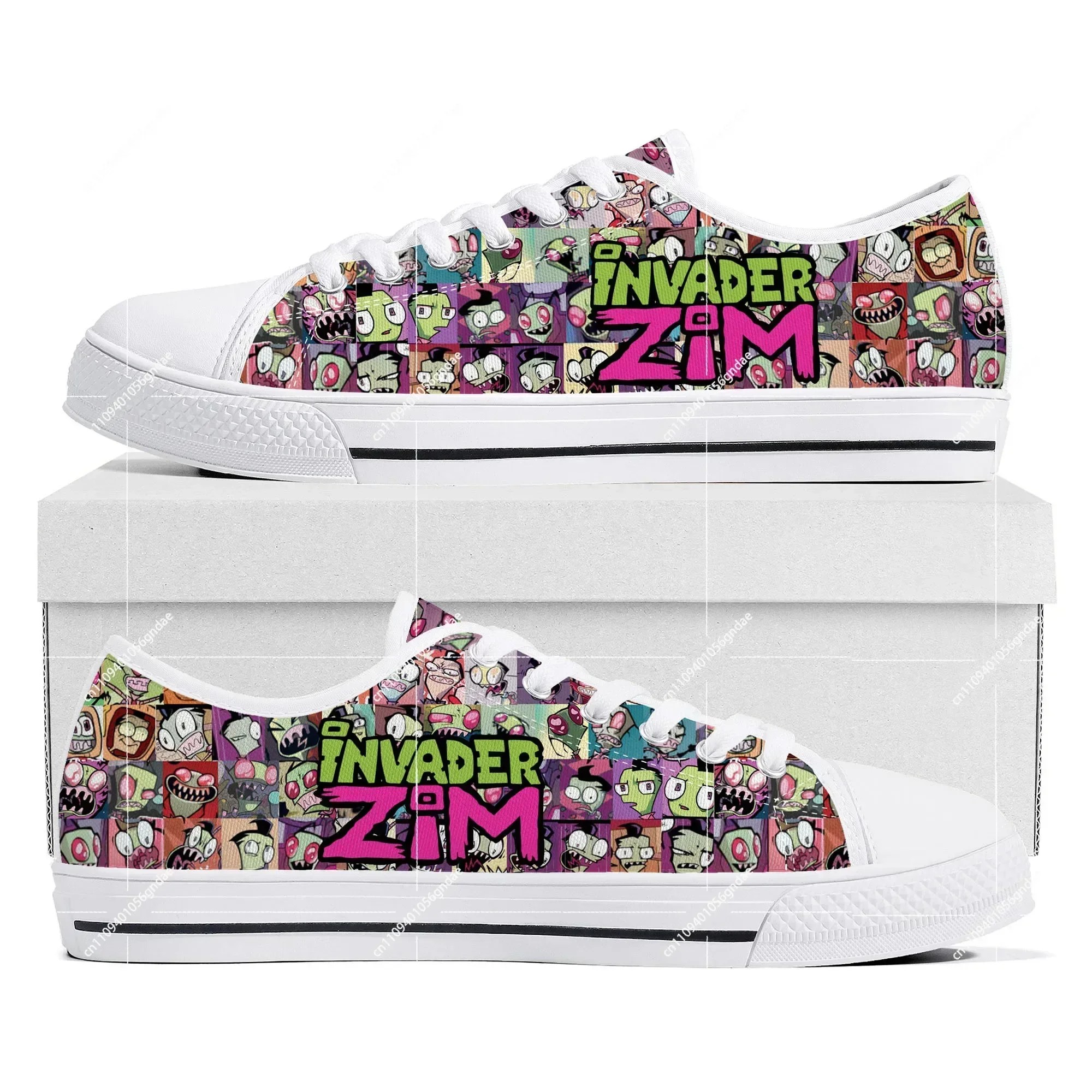 

Hot Animation Invader Low Top Sneakers Cartoon Zim Womens Mens Teenager Canvas Sneaker Couple Custom Built ShoesCustom Shoes For