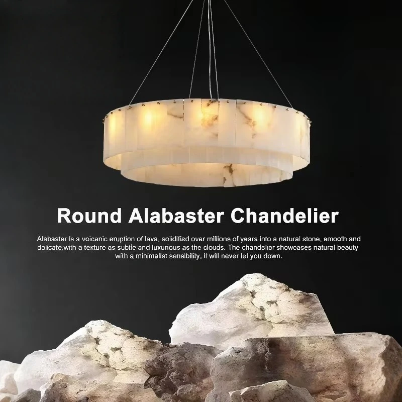 

Nordic Natural Marble Pendant Lights For Living Room Dining Room Dimmable Round Alabaster Chandelier Indoor Lighting Fixture