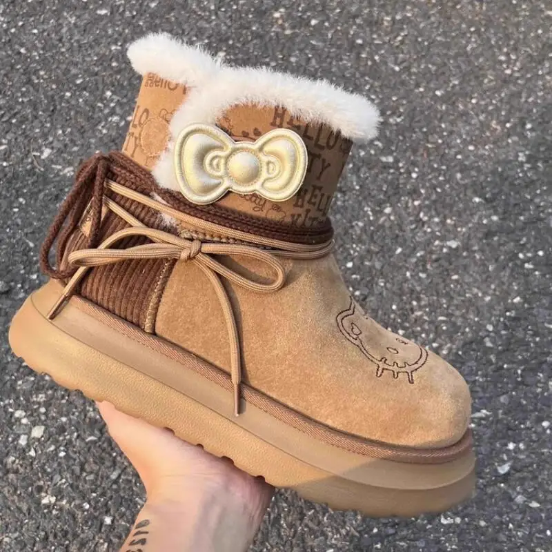 

Sanrio Girl Hello Kitty Kawaii Fashion Winter Fleece-Lined Cotton Shoes Student Anime Cartoon Child Thicken Snow Boots New Style