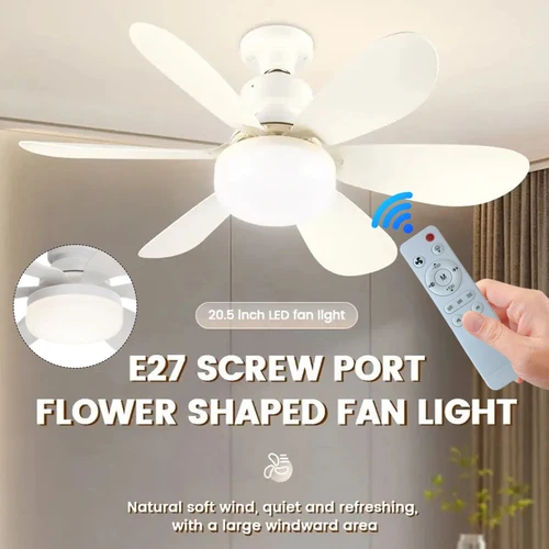 리모컨 나사 헤드 LED 선풍기 조명, 분리형 선풍기 잎, 거실 침실 소형 선풍기 조명, E27, 30 W, 40W, 3 색 조광