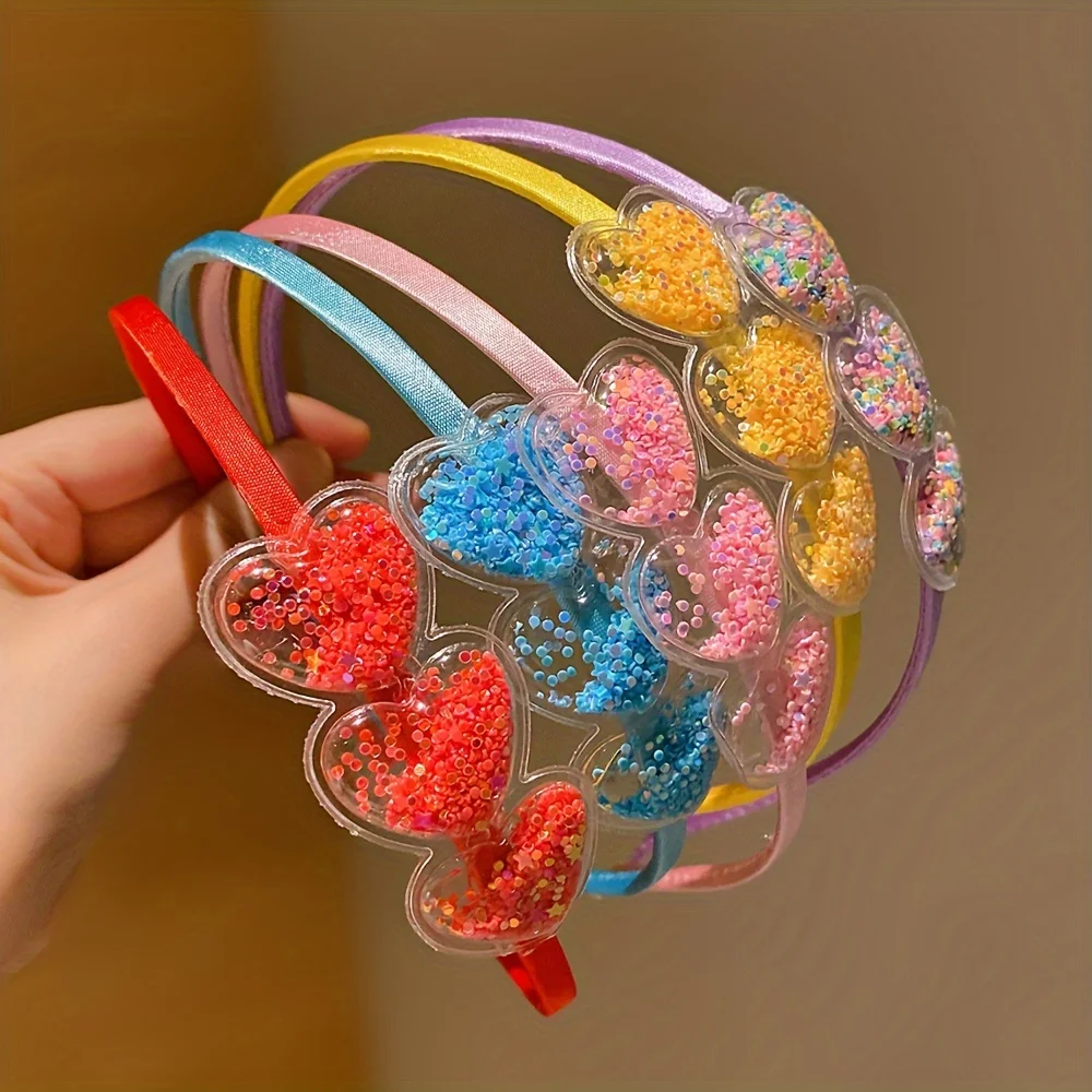 5 pieces of cute girl\'s heart headbands that do not hurt hair, sweet little girl sequin headbands, kidsren\'s hair accessories, h