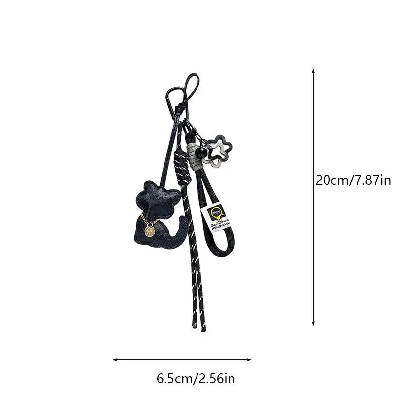 1 Stück Katzenform Stern-Taschenanhänger Geflochtenes Seil Schlüsselanhänger Leder Handyband Hängedekoration Zubehör Geschenke – Detail 9