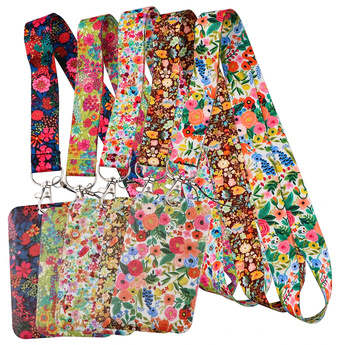 Flowers Series Bright Floral Lanyards Neck Strap Mobile Phone Rope Credit Card Cover Card Sleeve Fashion Accessories Gifts